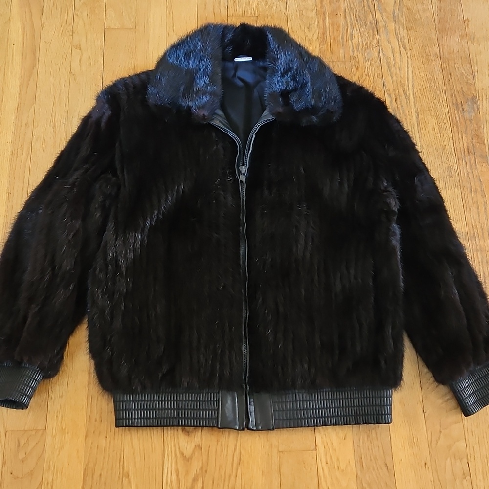 Vintage Mink Fur Jacket with Leather Trim M